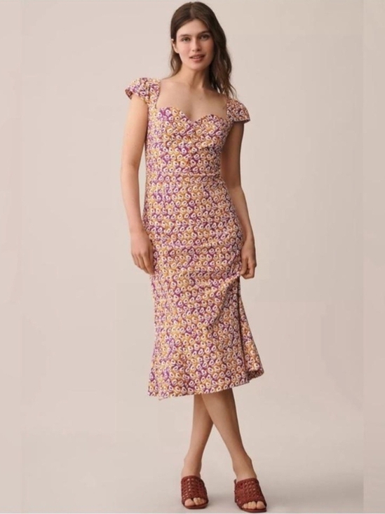 Maeve Dresses & Skirts - Maeve Floral Midi Dress With Sweetheart Button Neckline